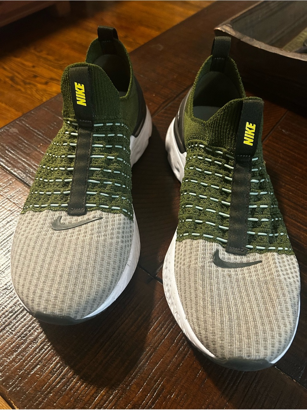 Nike Men’s React Olive Green Slip-On Knit Sneakers
